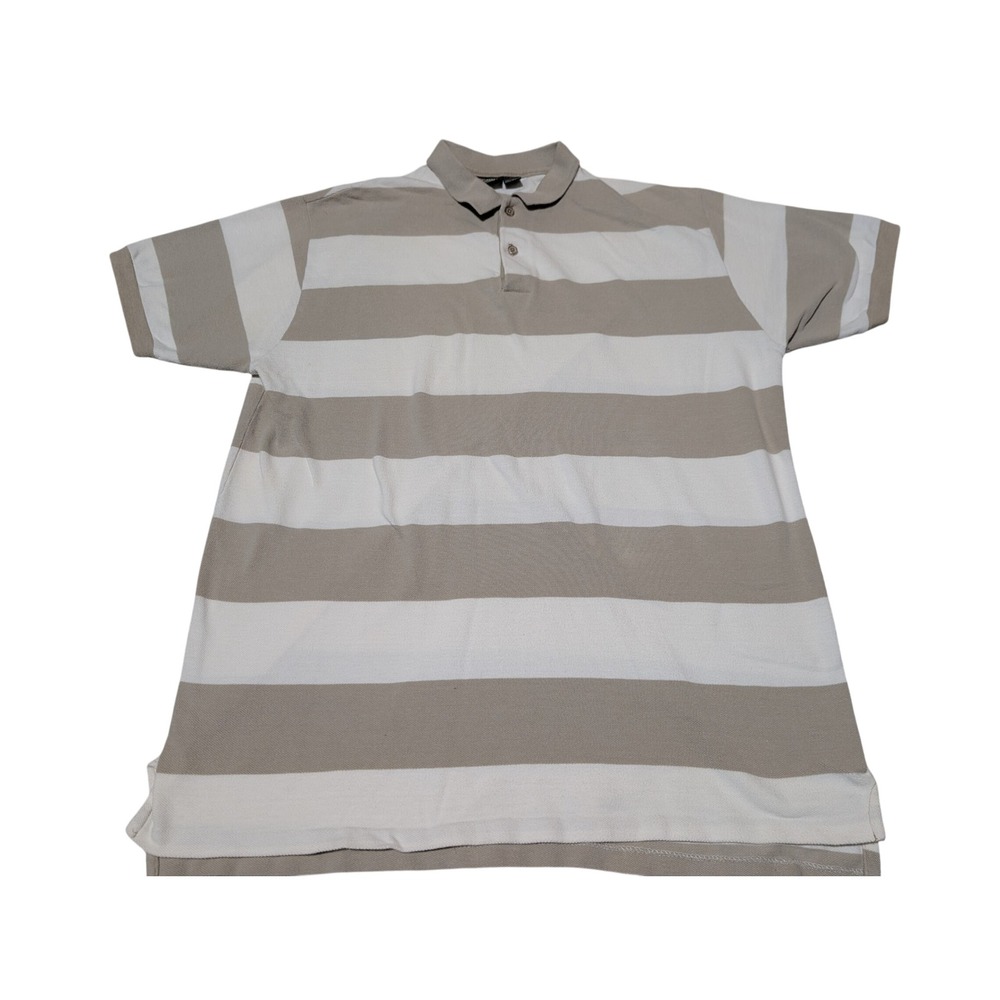 American‎ Eagle Polo Mens XL Tan Striped Vintage Made in USA Cotton Short Sleeve